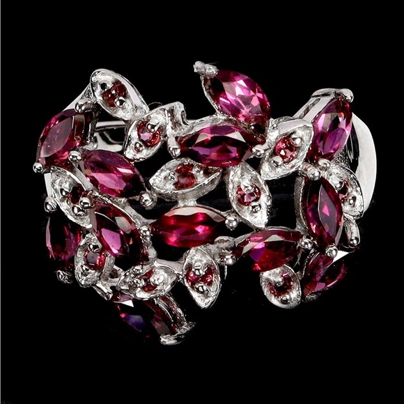 925 Silver Ring Marquise Rhodolite Gemstone. Size 9